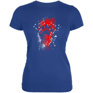 4th of July Puppy Dog Paw Print Stars and Splatters Juniors Soft T Shirt