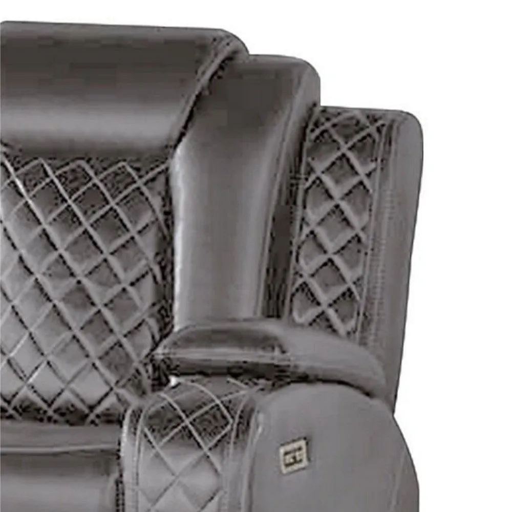 Aile 73 Inch Power Recliner Loveseat, Bluetooth Speaker, Gray Faux Leather By Casagear Home