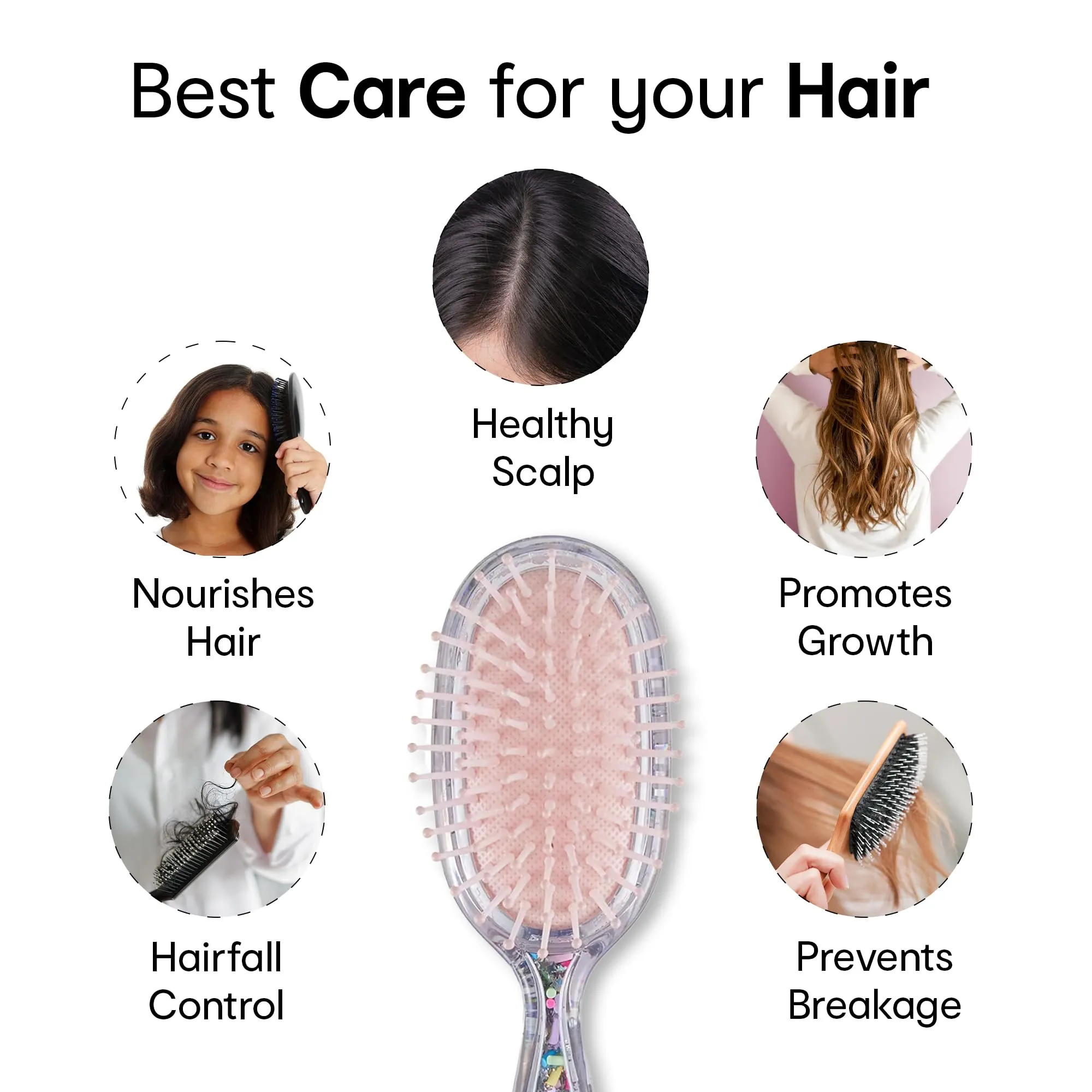 Anko Small Oval Paddle Hair Brush| Sequins Detail Paddle Cushioned Hair Brush With Pin Hole For All Hair Types - Kids,Womens, Thick, Curly, Wavy, Long, Short, Wet And Dry Hair