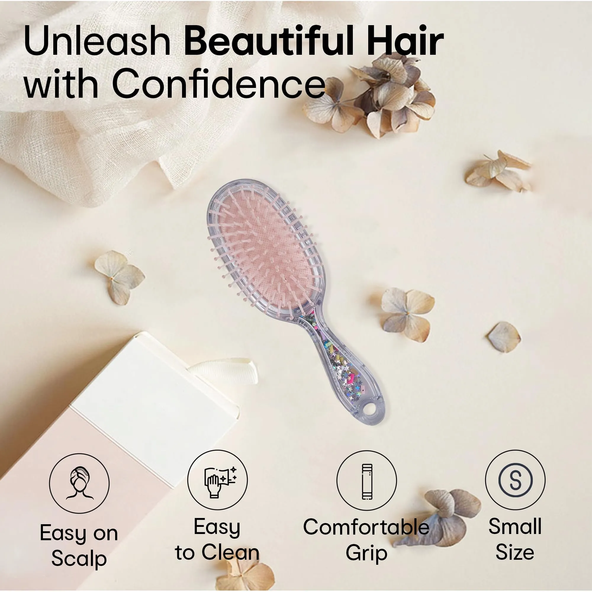 Anko Small Oval Paddle Hair Brush| Sequins Detail Paddle Cushioned Hair Brush With Pin Hole For All Hair Types - Kids,Womens, Thick, Curly, Wavy, Long, Short, Wet And Dry Hair