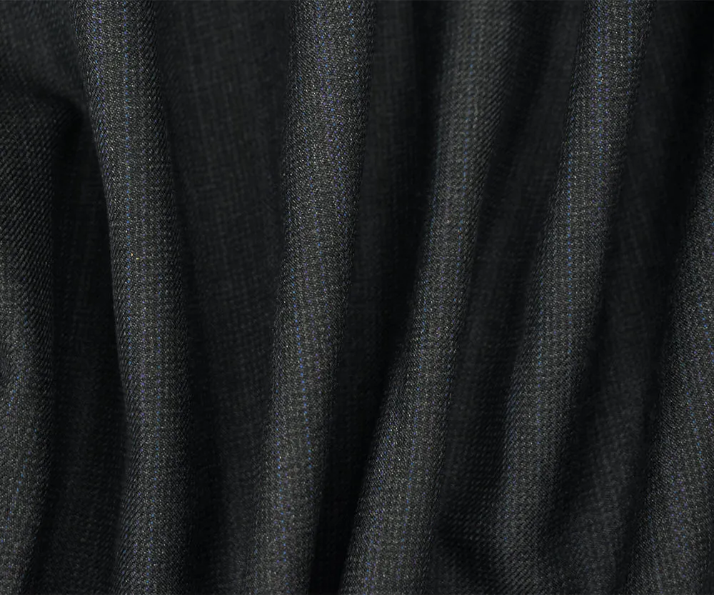 Black-Blue-Multi Wool Polyester Texture Stripe Twill Suiting Woven Fabric