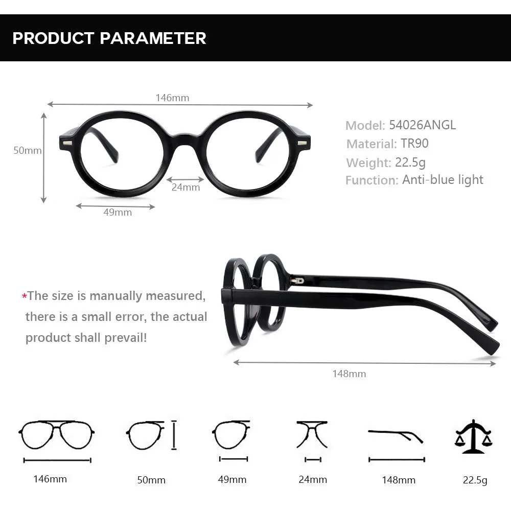 CCspace Unisex Full Rim Round Oval Tr 90 Titanium Rivet Frame Eyeglasses 54026