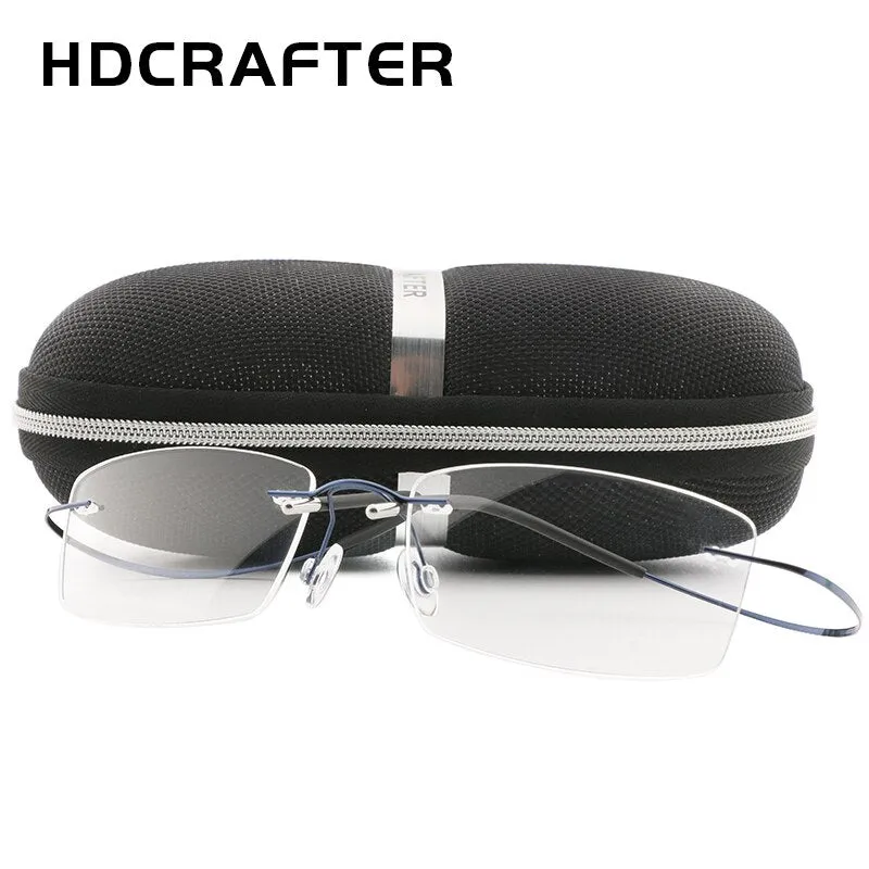 Hdcrafter Unisex Eyeglasses Lightweight Frame Titanium Rimless Hd