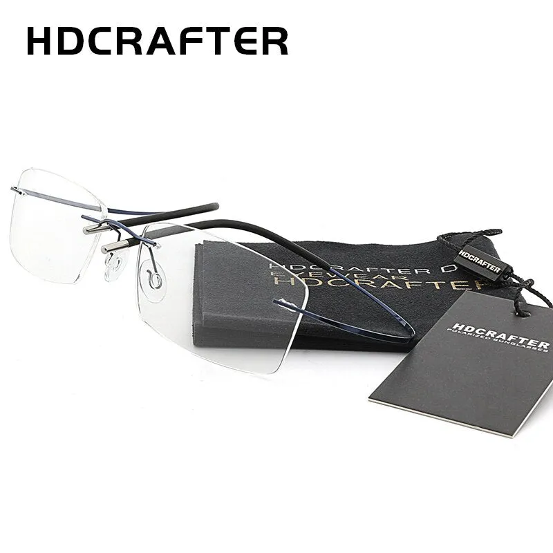 Hdcrafter Unisex Eyeglasses Lightweight Frame Titanium Rimless Hd