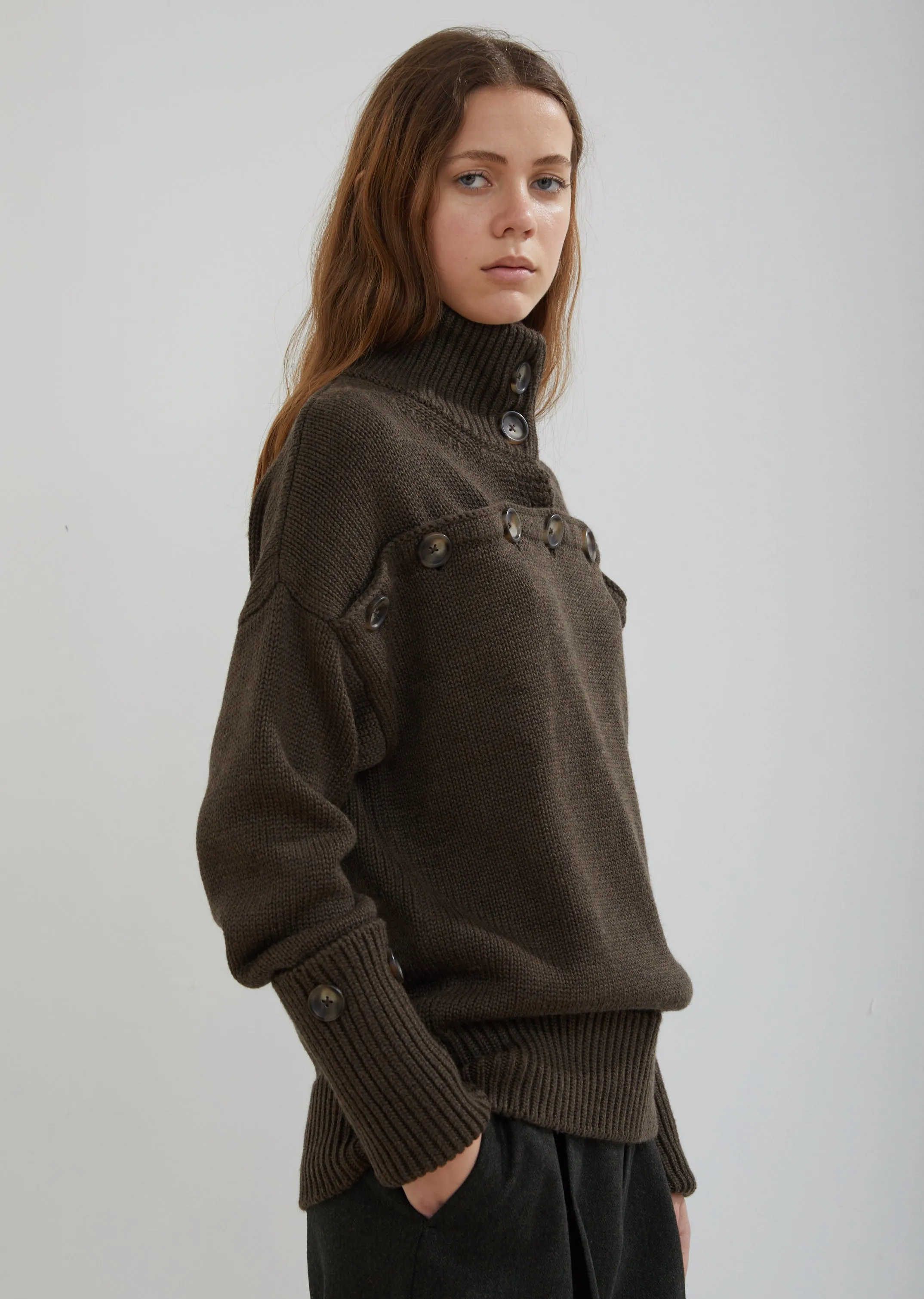 High Neck Button Sweater