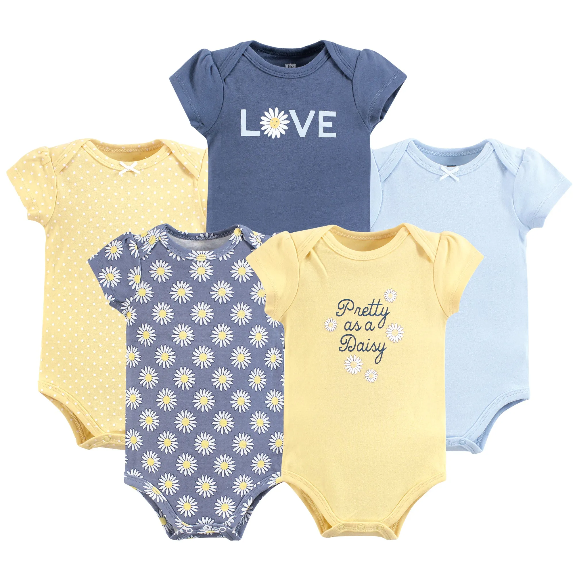 Hudson Baby Cotton Bodysuits, Blue Yellow Daisy