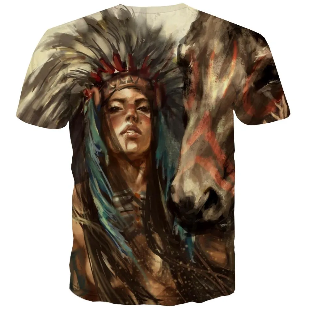 Indians T-shirt Men Grassland T-shirts 3d Sunset T-shirts Graphic War Tshirts Casual