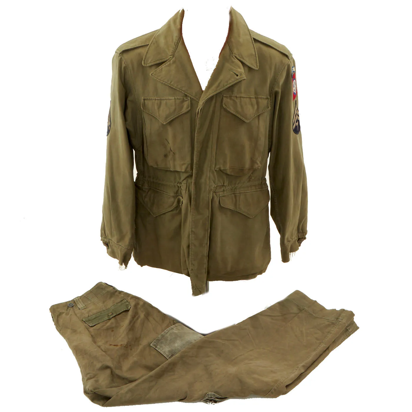 Original U.S. WWII 82nd Airborne Division M-1943 M43 Field Jacket With Rigger Modified Pants