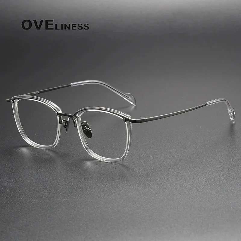 Oveliness Unisex Full Rim Square Acetate Titanium Eyeglasses Y053