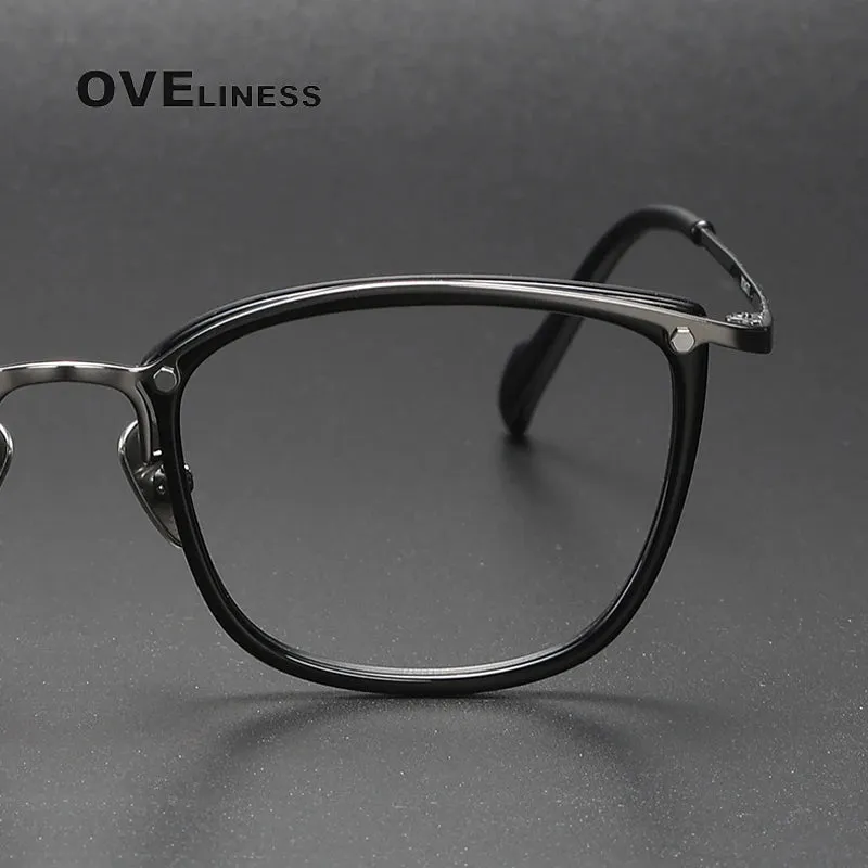 Oveliness Unisex Full Rim Square Acetate Titanium Eyeglasses Y053