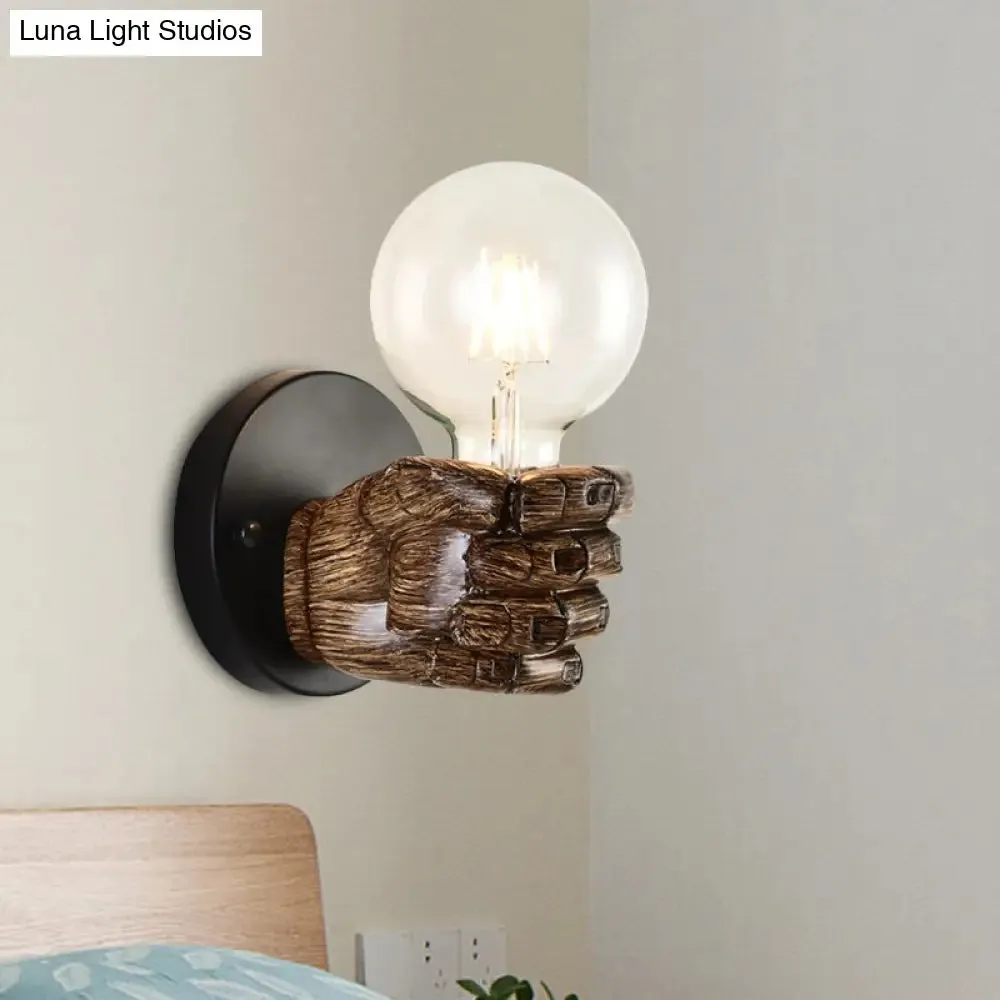 Retro Wood Wall Sconce Lamp - Brown Handcrafted with Globe Bulb