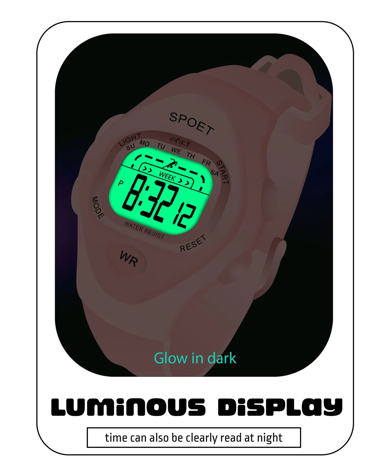 Spiky Rectangular Sports Digital Watch - Green