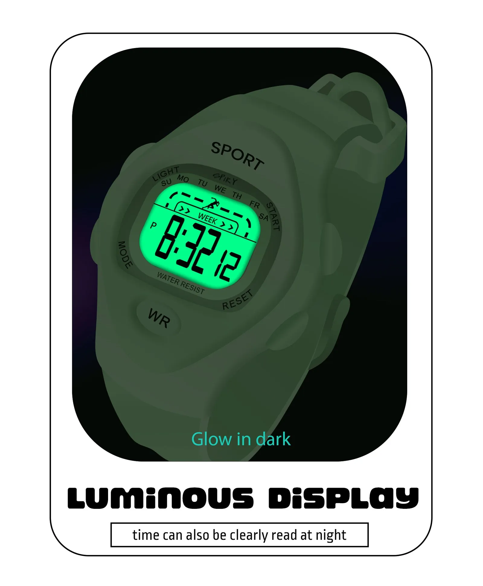 Spiky Rectangular Sports Digital Watch - Green