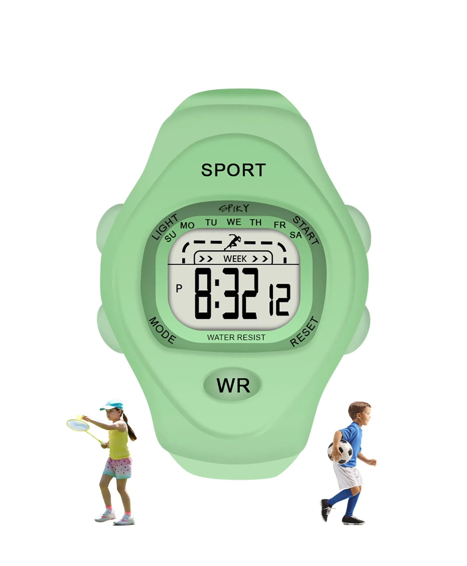 Spiky Rectangular Sports Digital Watch - Green