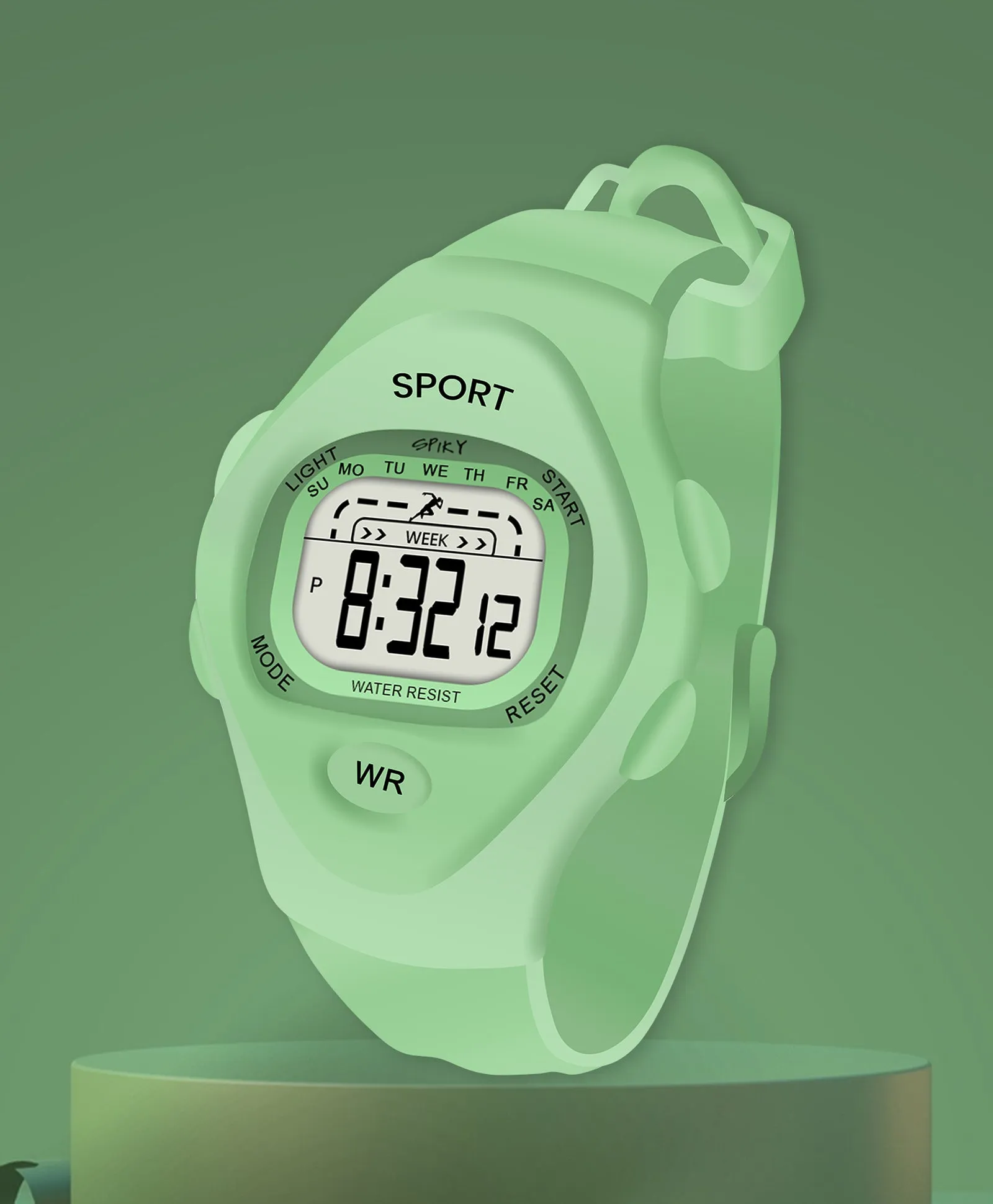 Spiky Rectangular Sports Digital Watch - Green