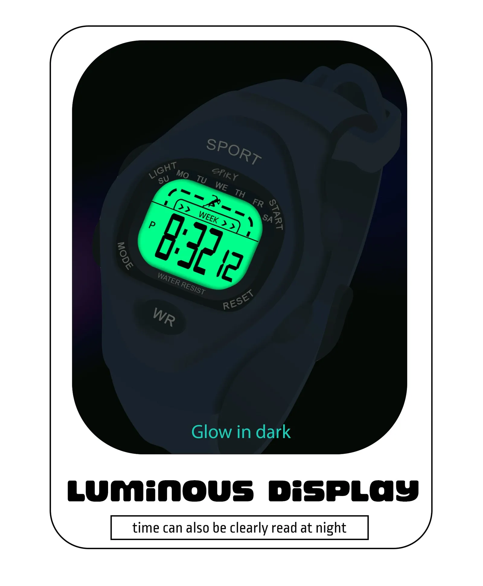 Spiky Rectangular Sports Digital Watch - Green