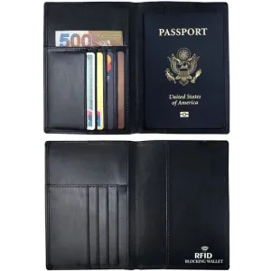 Stylish Black Leather Travel Wallet with Rfid Protection and Card Slots