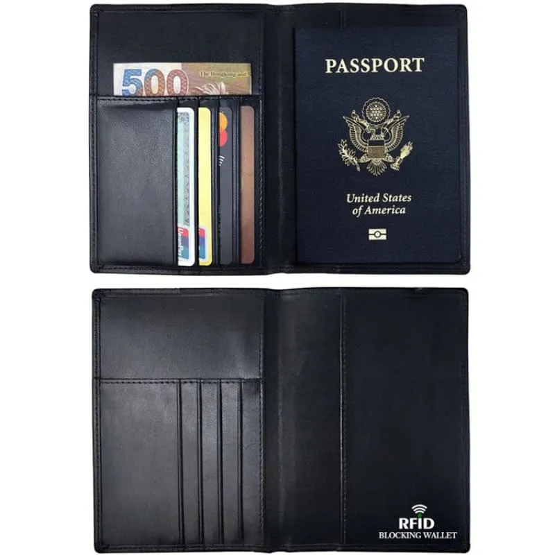 Stylish Black Leather Travel Wallet with Rfid Protection and Card Slots