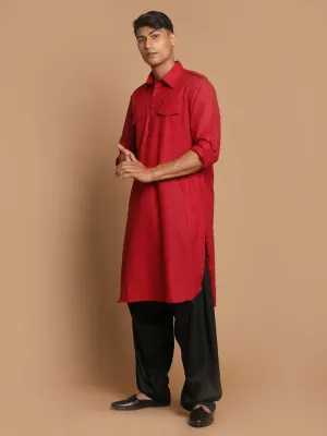 VASTRAMAY Men's Maroon Black Pathani Suit