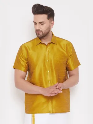 VASTRAMAY Men's Mustard Silk Blend Shirt