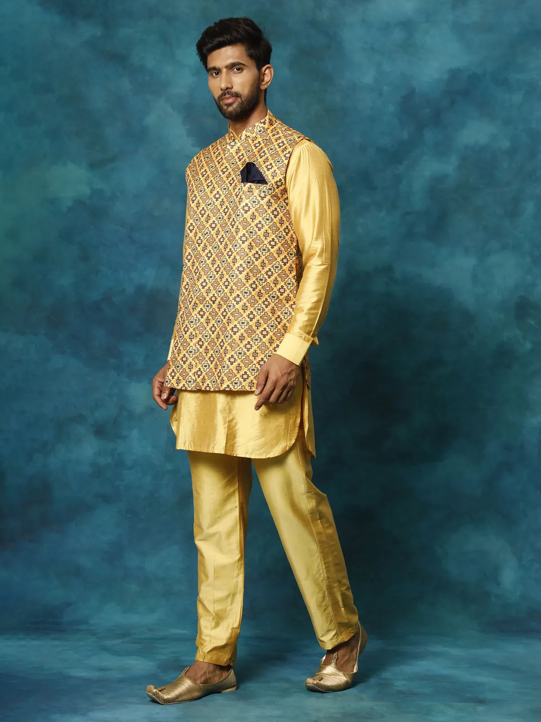 VASTRAMAY Mustard Geometric Nehru Jacket Set