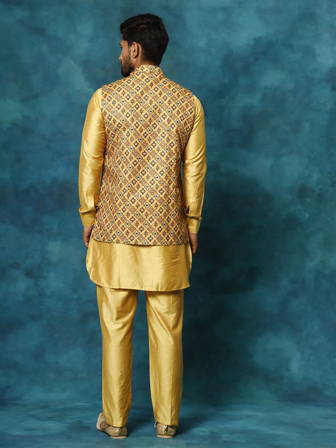 VASTRAMAY Mustard Geometric Nehru Jacket Set