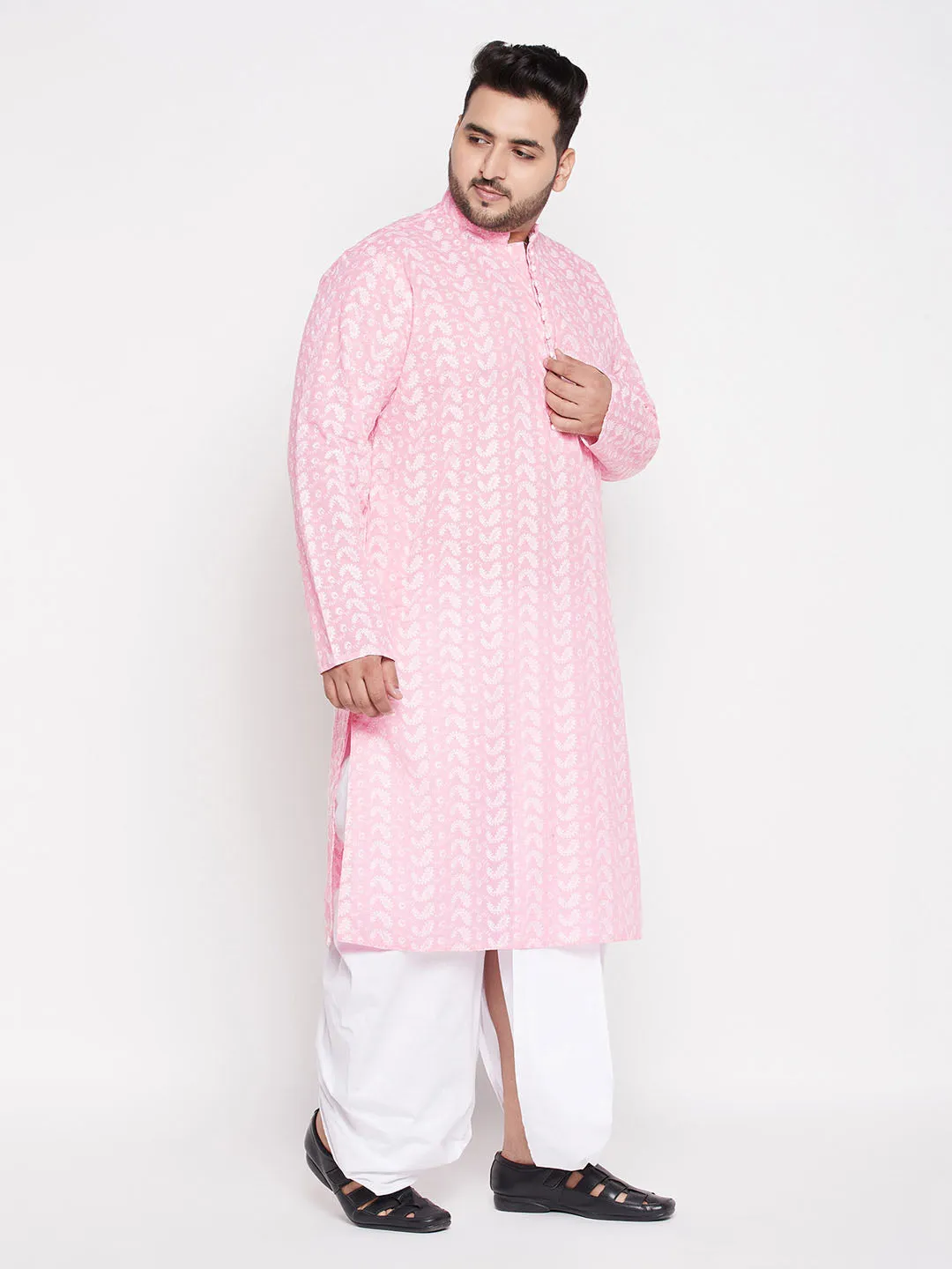 VASTRAMAY Pink Chikankari Embroidered Kurta Set