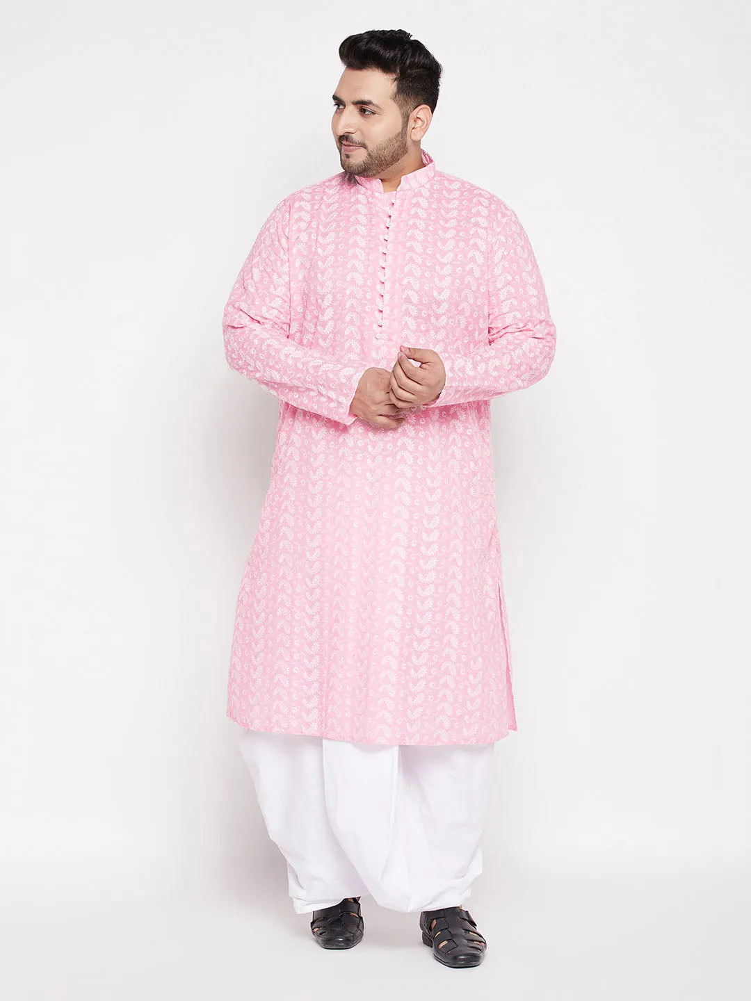 VASTRAMAY Pink Chikankari Embroidered Kurta Set