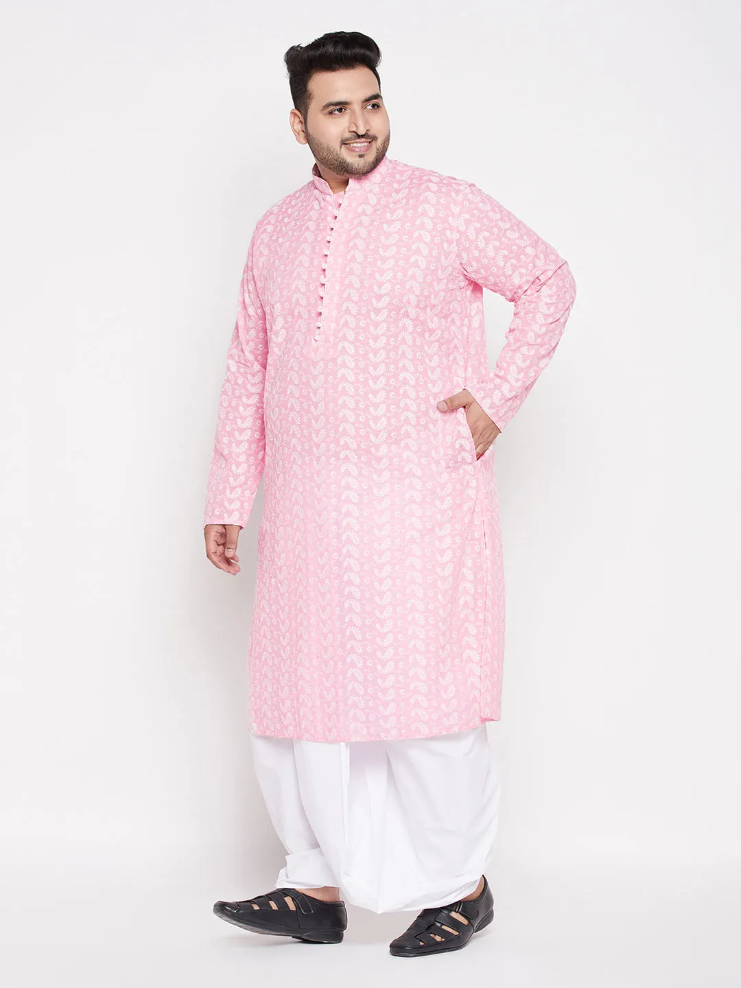 VASTRAMAY Pink Chikankari Embroidered Kurta Set