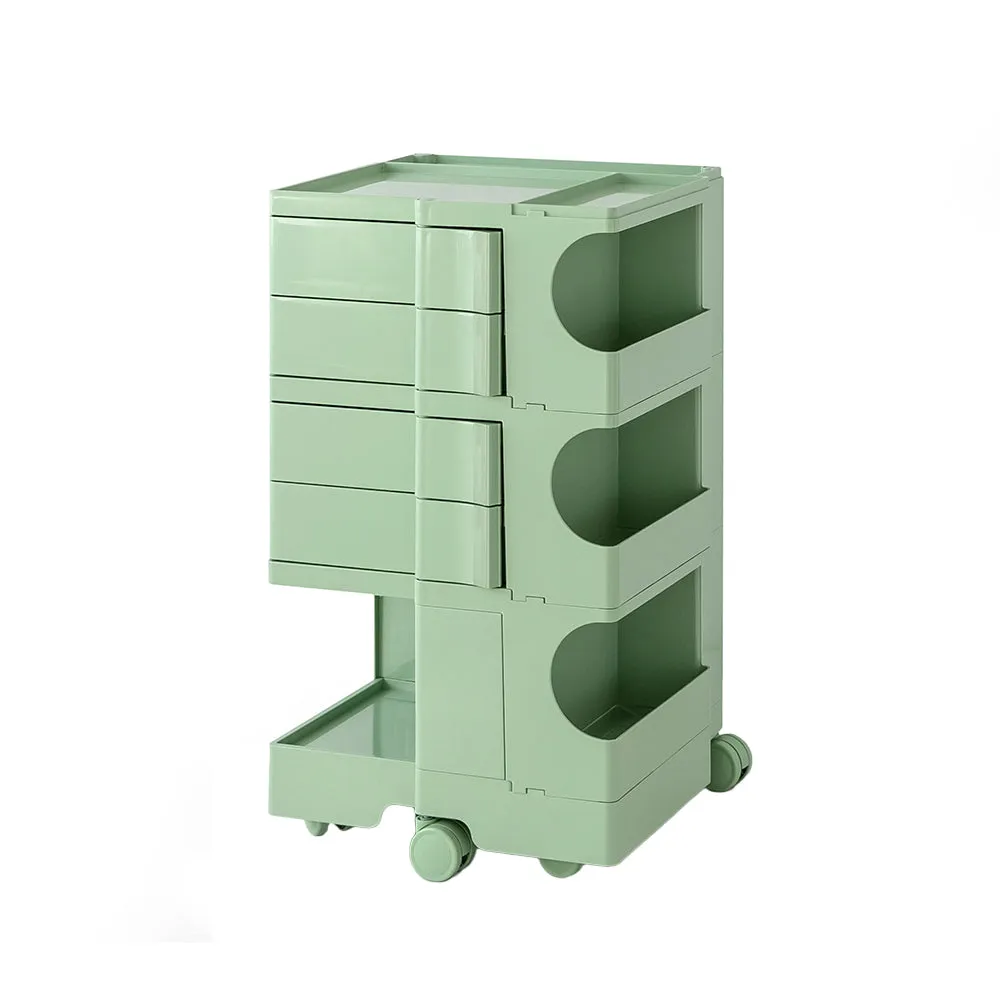 Vernon PP Plastic Bedside Tables Side Tables Nightstand Organizer Replica Boby Trolley 5 Tier with 4 Drawers - Green