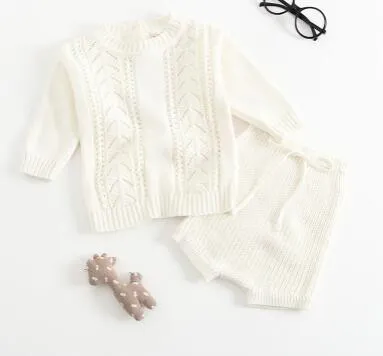 Winter Baby Girl Clothes Set Knitted Boys Set Sweaters Shorts 2pcs Kids Clothing Girls Cotton Knitted Suits 2019 Spring New