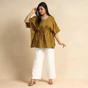 Yellow - Akola Block Printed Cotton Kaftan & Pyjama Night Suit Set