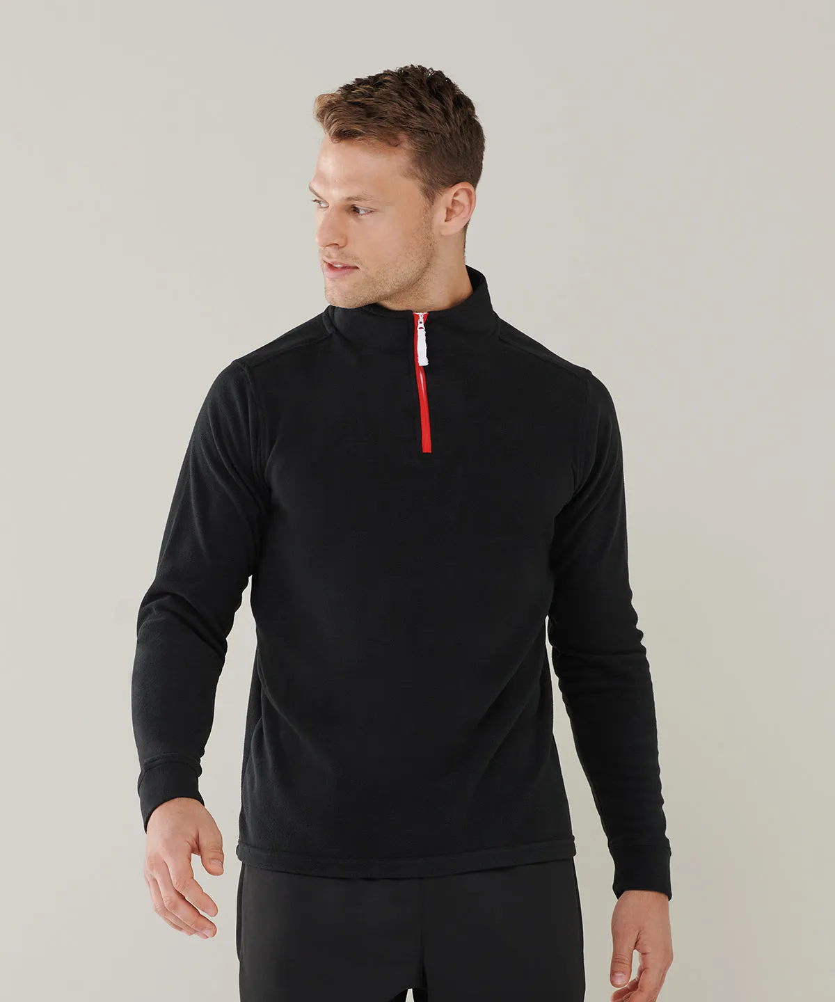 zip long sleeve fleece piped | Navy/White/Red